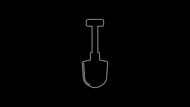 White Line Fire Shovel Icon Isolated Black Background Fire Protection — Stockvideo