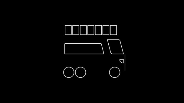 White Line Fire Truck Icon Isolated Black Background Fire Engine — 图库视频影像