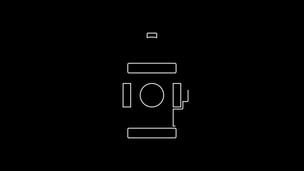 白线消防栓图标隔离在黑色背景上 4K视频运动图形动画 — 图库视频影像