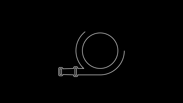 White Line Fire Hose Reel Icon Isolated Black Background Video — Video