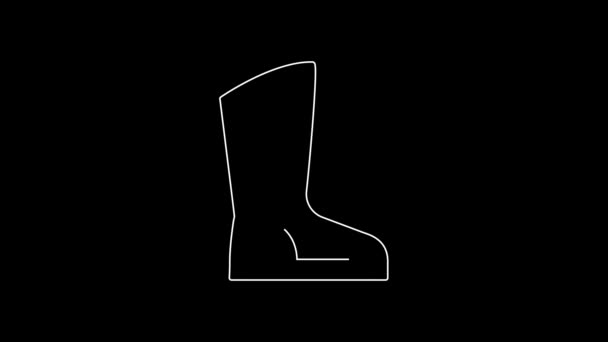 White Line Fire Boots Icon Isolated Black Background Video Motion — Vídeo de Stock