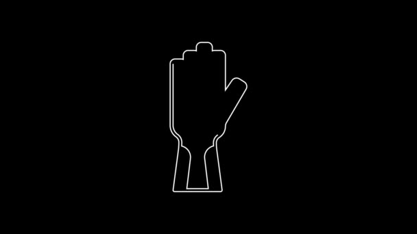 White Line Protective Gloves Icon Isolated Black Background Video Motion — Stockvideo