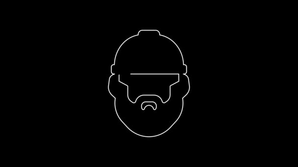 White Line Bearded Lumberjack Man Icon Isolated Black Background Video — Vídeos de Stock