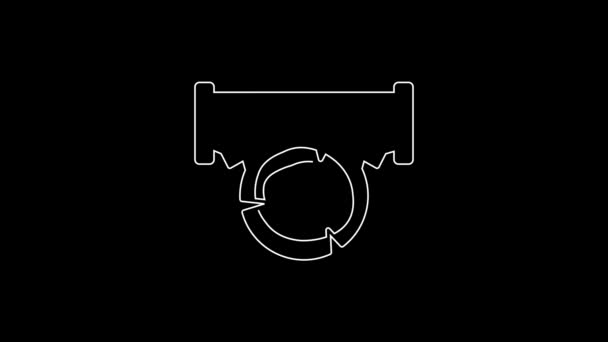 White Line Two Handed Saw Log Icon Isolated Black Background — Video Stock