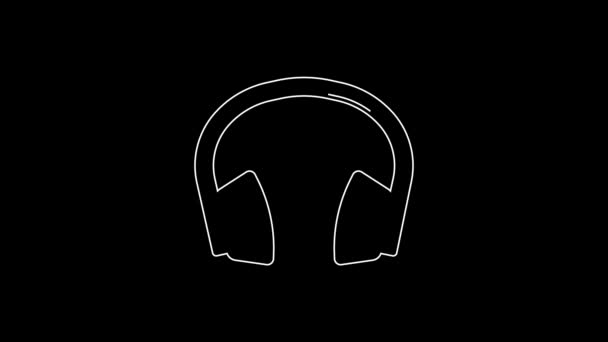 White Line Noise Canceling Headphones Icon Isolated Black Background Headphones — Stock video