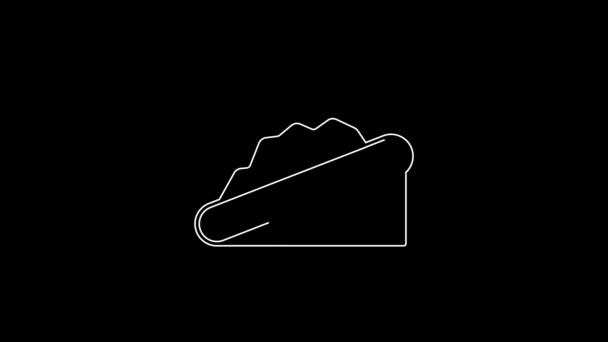 White Line Conveyor Belt Carrying Coal Icon Isolated Black Background — Stock video