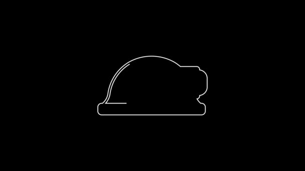 White Line Miner Helmet Icon Isolated Black Background Video Motion — Vídeos de Stock