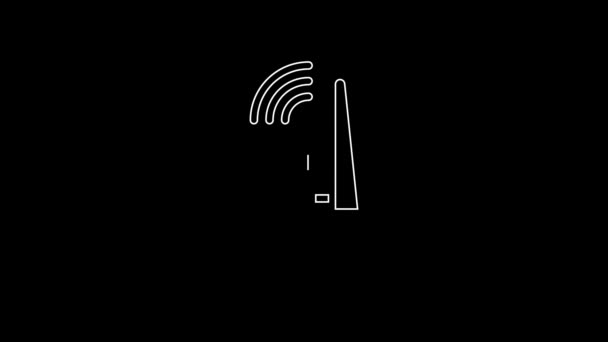 White Line Usb Wireless Adapter Icon Isolated Black Background Video — Vídeo de stock