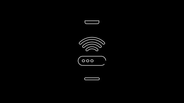 White Line Smartphone Free Wireless Connection Icon Isolated Black Background — 图库视频影像