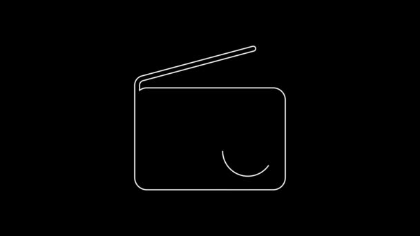 Bílá Čára Radio Ikonou Antény Izolované Černém Pozadí Grafická Animace — Stock video
