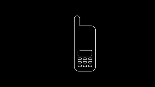 White Line Smartphone Free Wireless Connection Icon Isolated Black Background — Vídeos de Stock