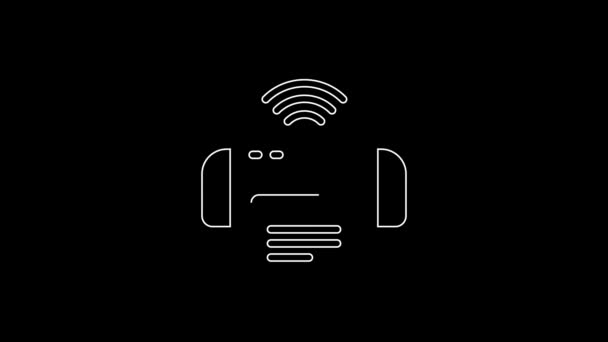 White Line Smart Printer System Icon Isolated Black Background Internet — Wideo stockowe