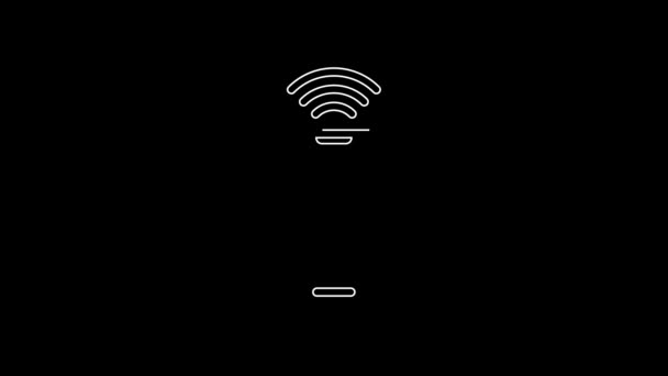 White Line Smartphone Free Wireless Connection Icon Isolated Black Background — Vídeos de Stock