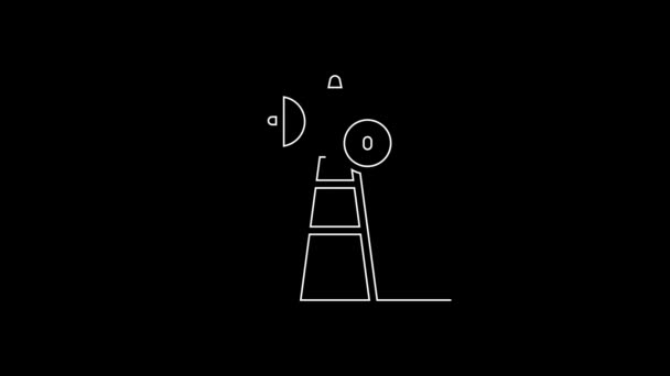 Weiße Linie Satellitenschüssel Symbol Isoliert Auf Schwarzem Hintergrund Radioantenne Astronomie — Stockvideo
