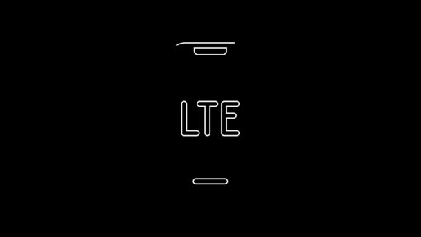 White Line Lte Network Icon Isolated Black Background Video Motion — Vídeo de stock