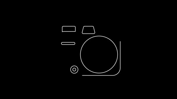 白い線黒の背景に隔離された写真カメラのアイコン フォトカメラ デジタル写真 4Kビデオモーショングラフィックアニメーション — ストック動画
