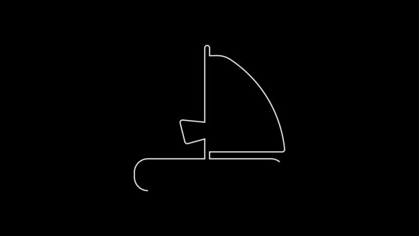 White Line Windsurfing Icon Isolated Black Background Video Motion Graphic — Vídeo de Stock