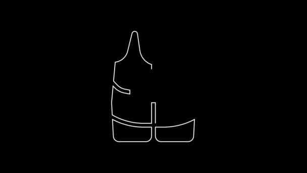 白色线救生衣图标孤立在黑色背景 救生衣图标 极限运动 运动器材 4K视频运动图形动画 — 图库视频影像