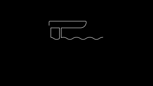 White Line Diving Board Springboard Icon Isolated Black Background Video — 图库视频影像