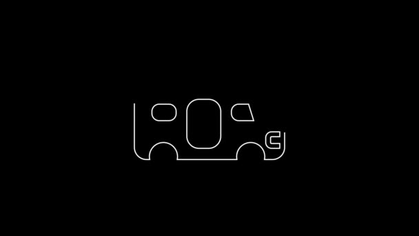 White Line Motorhome Vehicle Icon Isolated Black Background Camper Mobile — Vídeo de stock