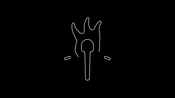 White Line Torch Flame Icon Isolated Black Background Symbol Fire — Wideo stockowe