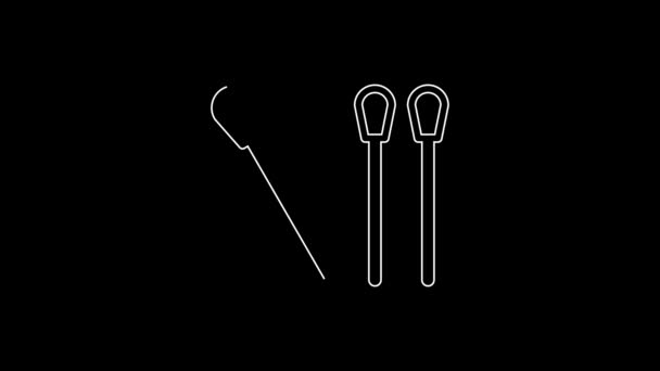 White Line Match Stick Icon Isolated Black Background Match Fire — Vídeos de Stock