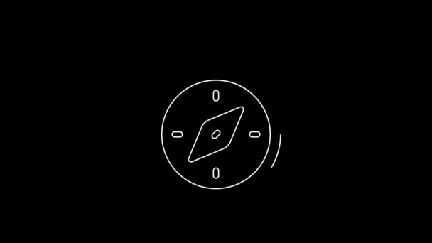 Bílá Čára Ikona Kompas Izolované Černém Pozadí Windrose Navigační Symbol — Stock video