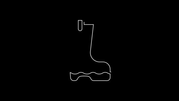 Linha Branca Ícone Bota Borracha Impermeável Isolado Fundo Preto Gumboots — Vídeo de Stock