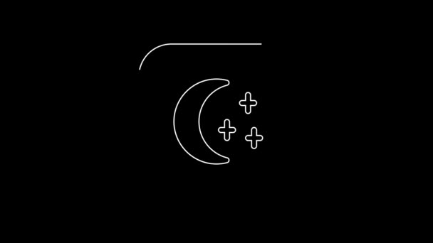 White Line Moon Stars Icon Isolated Black Background Cloudy Night — Vídeo de Stock