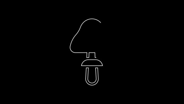 White Line Mushroom Icon Isolated Black Background Video Motion Graphic — Vídeo de Stock