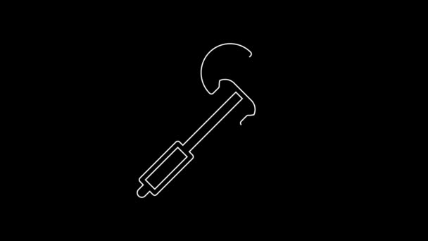 White Line Medieval Poleaxe Icon Isolated Black Background Video Motion — Stock video