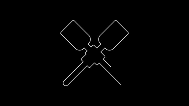 White Line Oars Paddles Boat Icon Isolated Black Background Video — Wideo stockowe