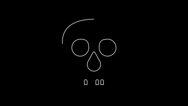 白い線黒の背景に隔離されたスカルアイコン ハッピーハロウィンパーティー 4Kビデオモーショングラフィックアニメーション — ストック動画