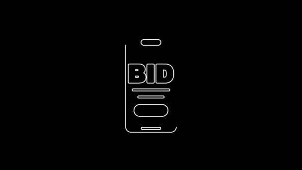 White Line Online Auction Icon Isolated Black Background Bid Sign — 비디오