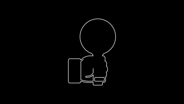 White Line Hand Holding Auction Paddle Icon Isolated Black Background — Stock video