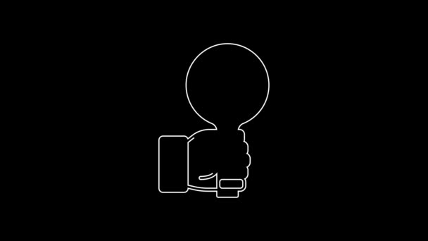 White Line Hand Holding Auction Paddle Icon Isolated Black Background — Video Stock