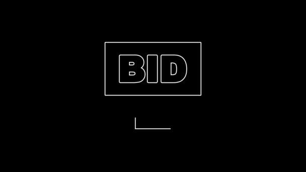 White Line Online Auction Icon Isolated Black Background Bid Sign — Stockvideo