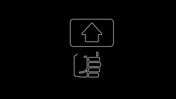 White Line Hand Holding Auction Paddle Icon Isolated Black Background — Video Stock