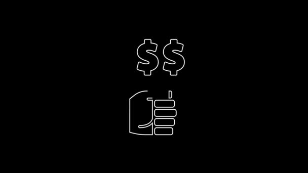 White Line Hand Holding Auction Paddle Icon Isolated Black Background — Stock video
