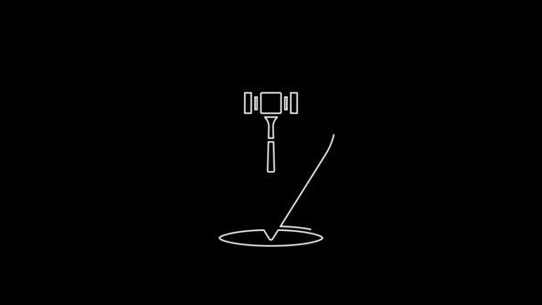 White Line Auction Hammer Icon Isolated Black Background Gavel Hammer — Stock videók