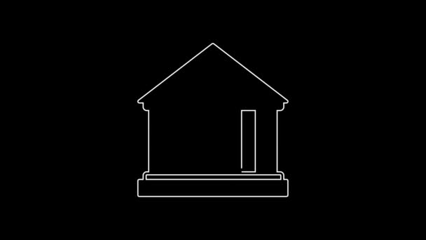 White Line Museum Building Icon Isolated Black Background Video Motion — Vídeo de Stock