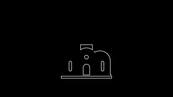 黒の背景に隔離された白い線教会の建物のアイコン キリスト教会 教会の宗教 4Kビデオモーショングラフィックアニメーション — ストック動画