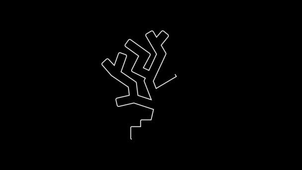 Weiße Linie Koralle Symbol Isoliert Auf Schwarzem Hintergrund Video Motion — Stockvideo