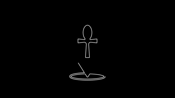 White Line Cross Ankh Icon Isolated Black Background Egyptian Word — Stok video