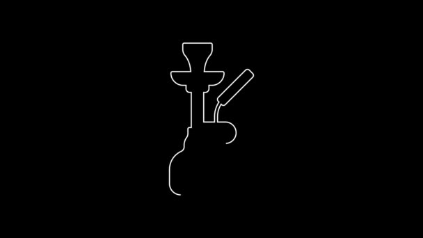 White Line Hookah Icon Isolated Black Background Video Motion Graphic — Stok Video