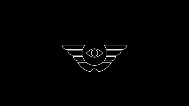 White Line Egyptian Symbol Winged Sun Icon Isolated Black Background — Vídeo de Stock