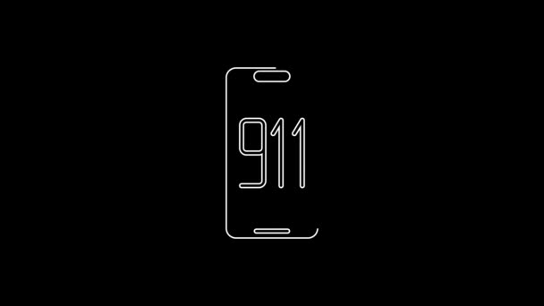 White Line Mobile Phone Emergency Call 911 Icon Isolated Black — ストック動画