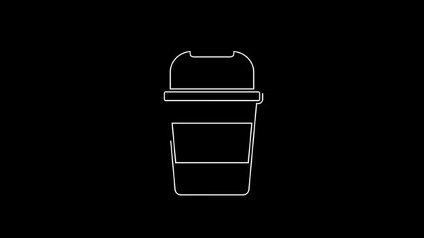 White Line Fire Bucket Icon Isolated Black Background Metal Bucket — Vídeo de stock