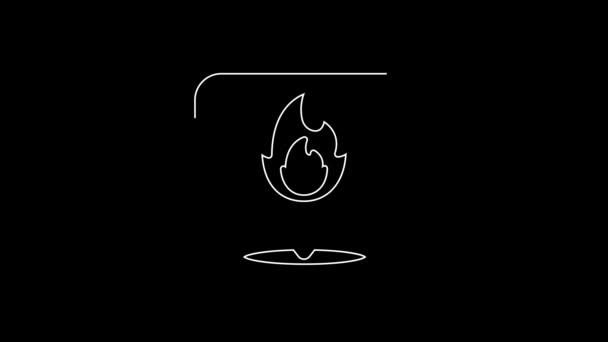 White Line Map Pointer Fire Flame Icon Isolated Black Background — Vídeo de stock