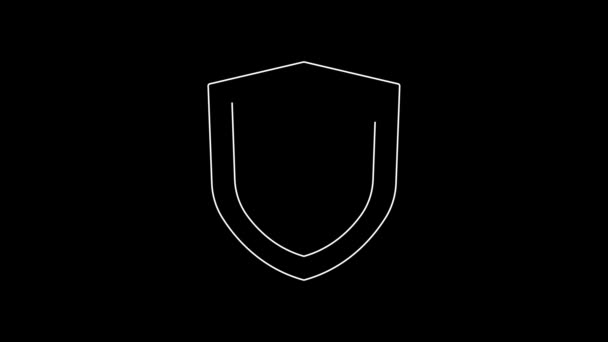 White Line Fire Protection Shield Icon Isolated Black Background Insurance — Vídeo de Stock